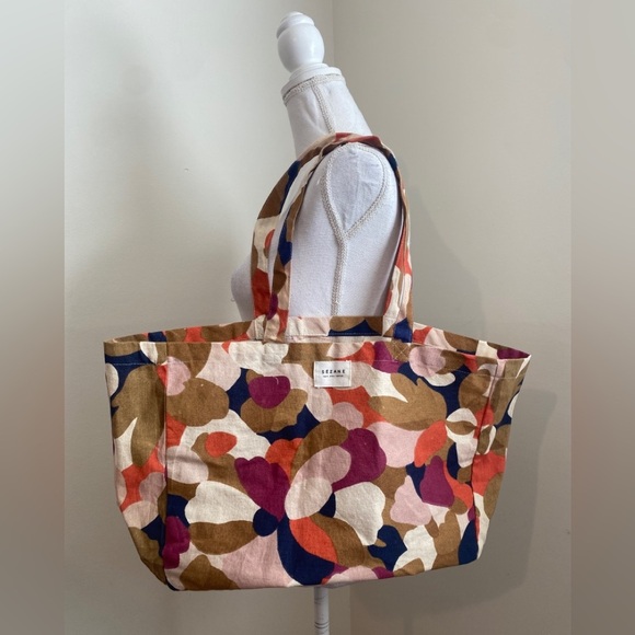 Sézane Canvas Printed Tote Boho NWOT - Picture 2 of 7